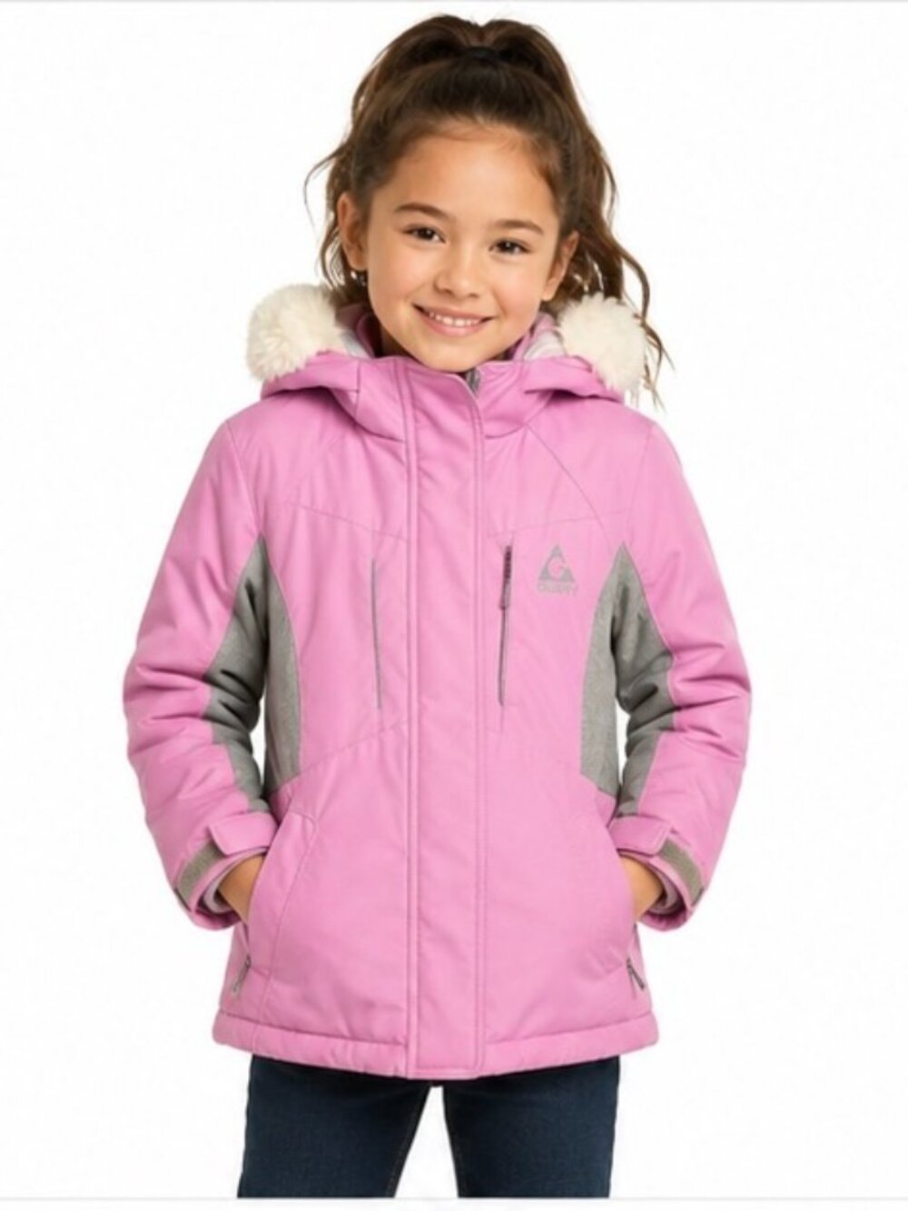 Gerry Weber Pink and Gray Girls' Insulated Puffer Jacket with Faux Fur Hood